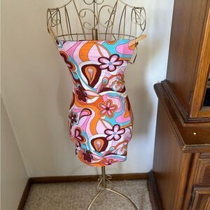 Garage strapless retro bright  floral print dress XS 100% cotton